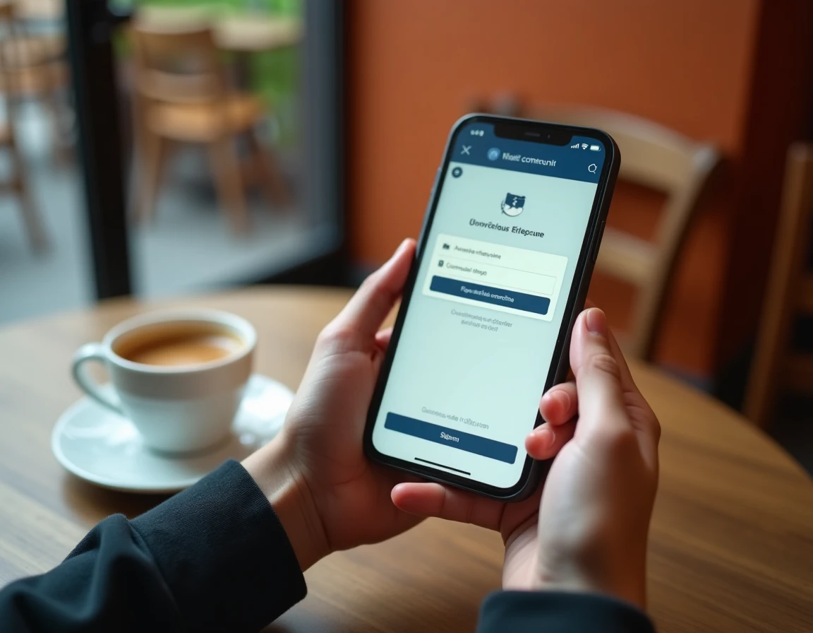 Connexion au webmail Convergence Lyon sur smartphone dans un café urbain