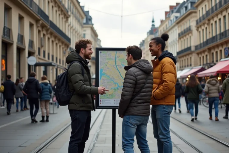Groupe de jeunes et adultes discutant autour d'une carte dans Nantes