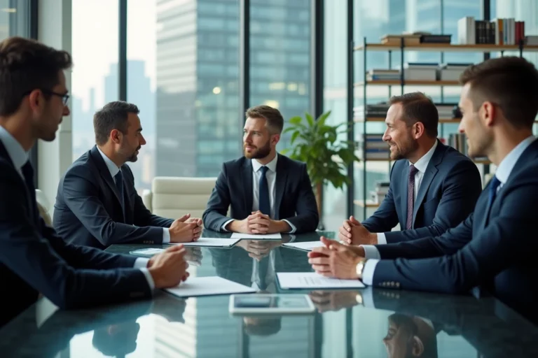 Groupe de professionnels en réunion dans un bureau moderne