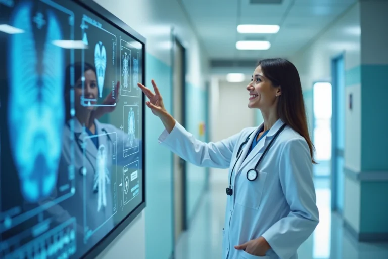 Médecin femme en blouse blanche dans un hôpital moderne